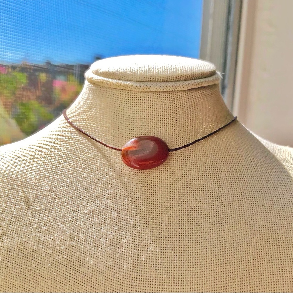 Dainty Banded Carnelian (Dark Brown) Necklace/Choker
